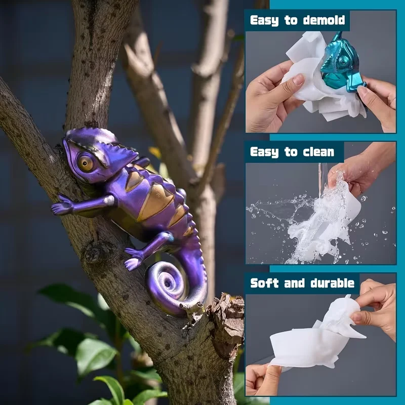 

3D Chameleon Silicone Resin Molds Colorful Animal Lizard Silicone Mold for Plaster Resin Concrete Casting, Reusable Tool