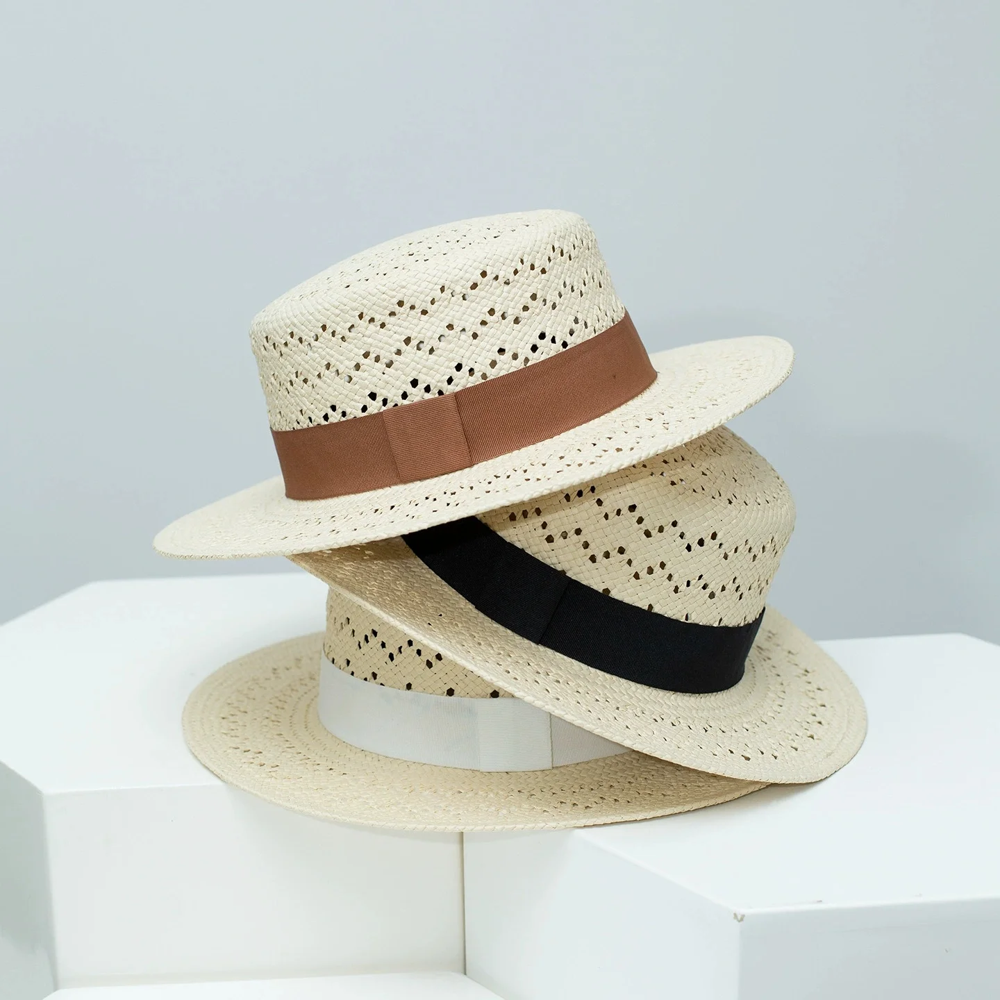 Spring/Summer Fashionable Casual Sun Hat, Flat-Top Sun Hat, Handwoven Straw Hat, Wide-Brimmed Top Cap, Outdoor Sun Cap