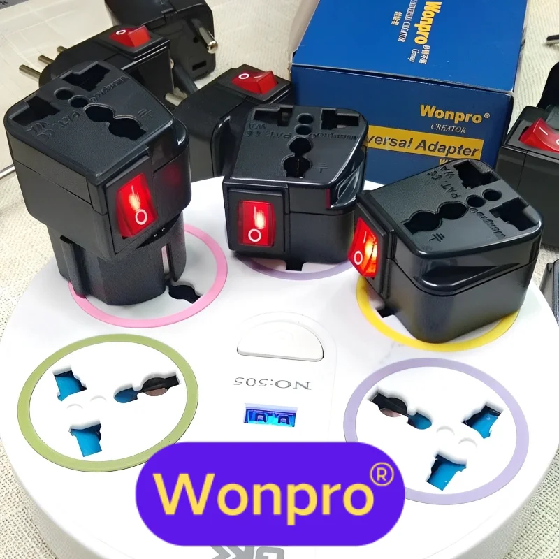 Universal US UK EU AU CN Schuko Multi Plug Adapter With On/Off Main Switch Wonpro WSA  Series