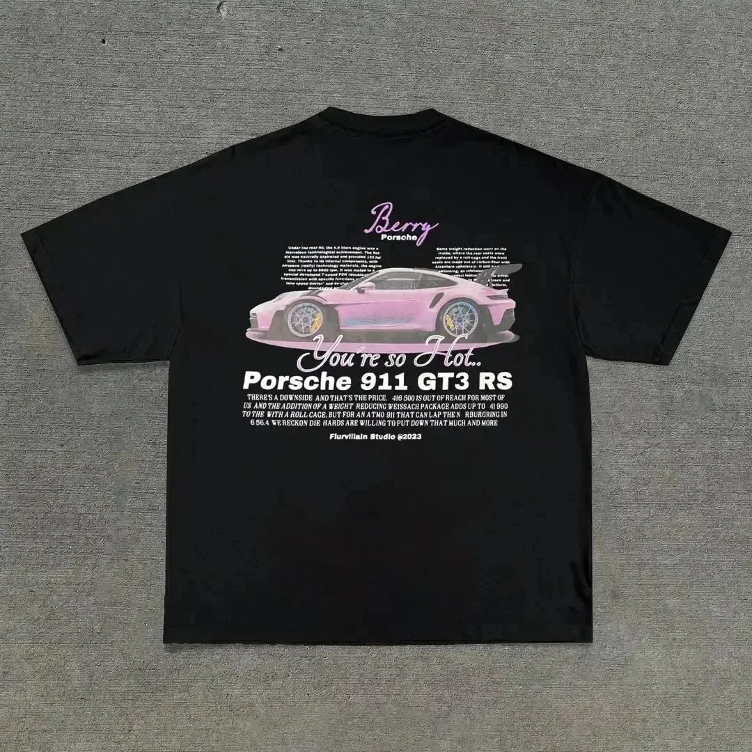 綿クラシックファッションデザイン車の文字パターンプリント Tシャツ O ネック半袖夏の美学ファッション Y2k トップ Tシャツ