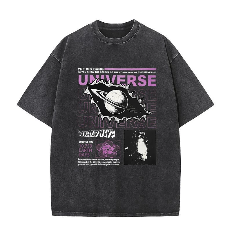 Men's Women's Universe and Planet Printed T-shirts American Style Harajuku T Shirts Comfortable Pure Cotton Washed Tees Tops