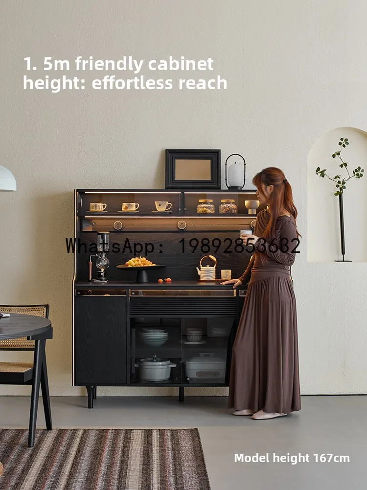 YFY Light  Retro   Wall-Mounted Integrated  Cabinet Wine Cabinet Tea Cabinet Black Solid Wood White Ash Wood Coffee Sideboard