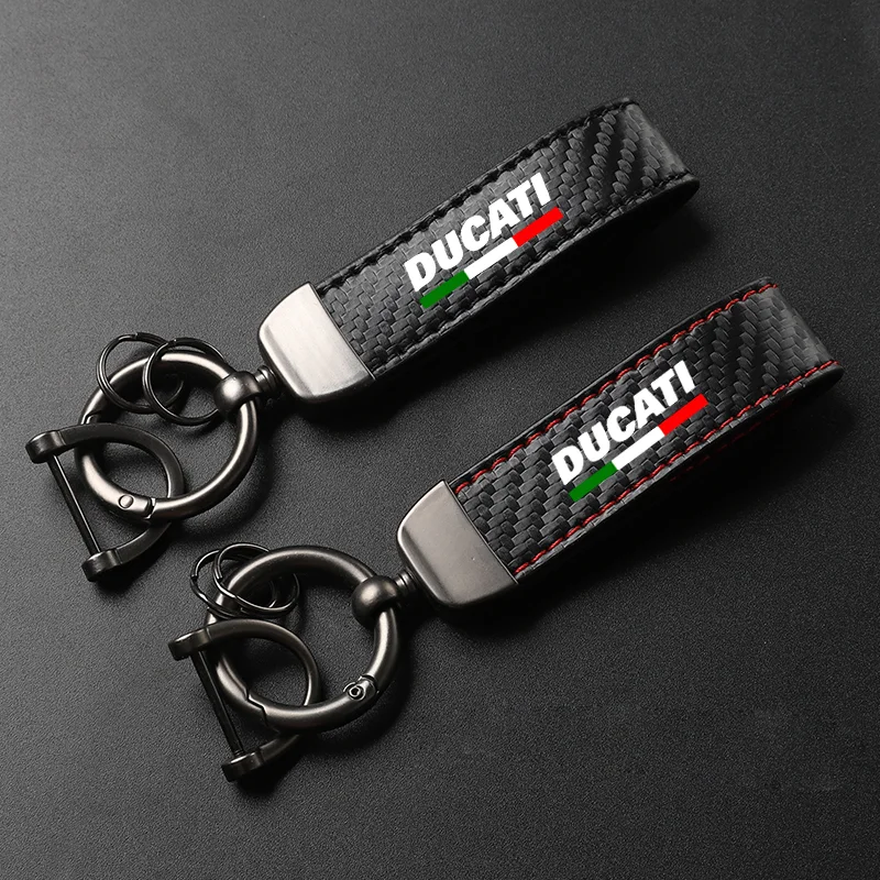 Motorcycle Carbon Fiber Leather Keychain Horseshoe Buckle Jewelry for Ducati 796 795 821 Monster 696 400 Motorcycle Accessories