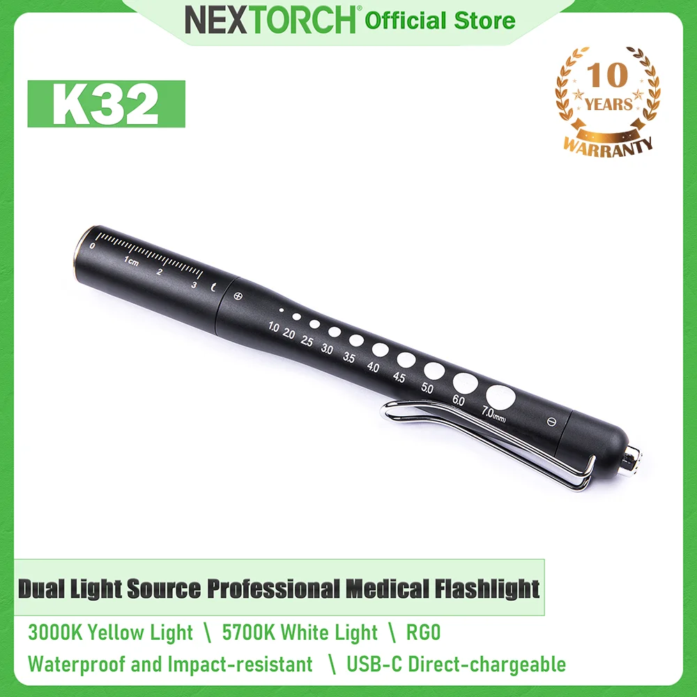 NEXTORCH Dr. K32 Dual Light Source Professional Medical Penlight Rechargeable Medical examination flashlight RG0 No harm to eyes