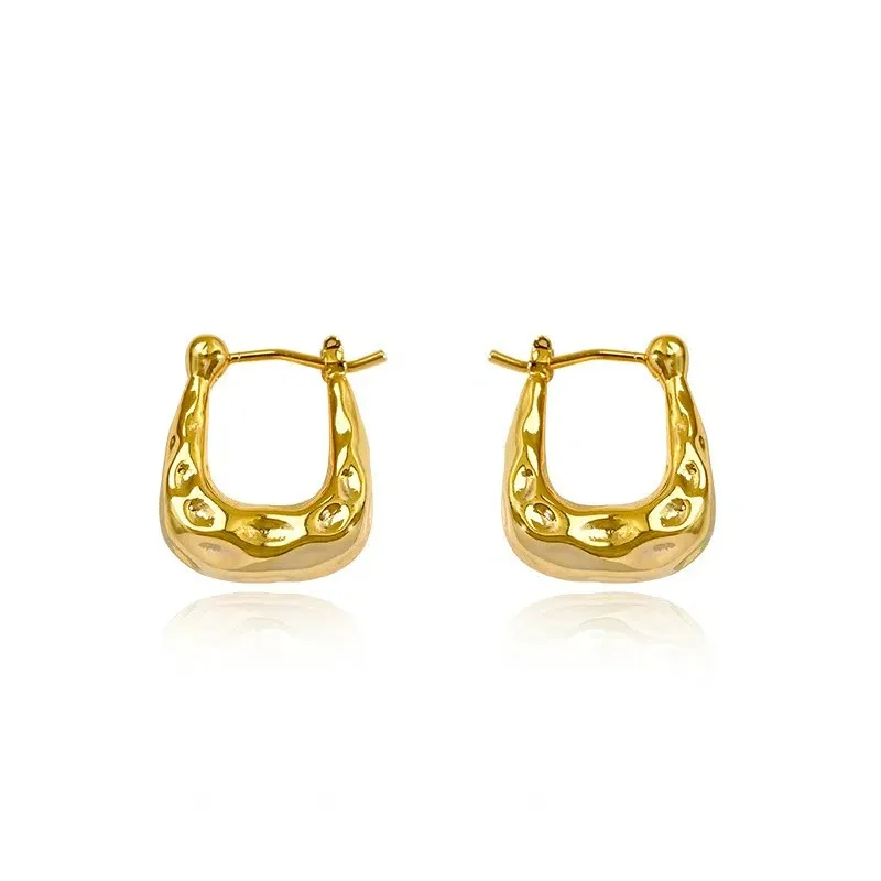 

2025 Fashion Classic Hammered U-shaped Design, Gold Plated Hoops Earrings for Women, Statement Jewelry Small Huggie Hoops Aretes