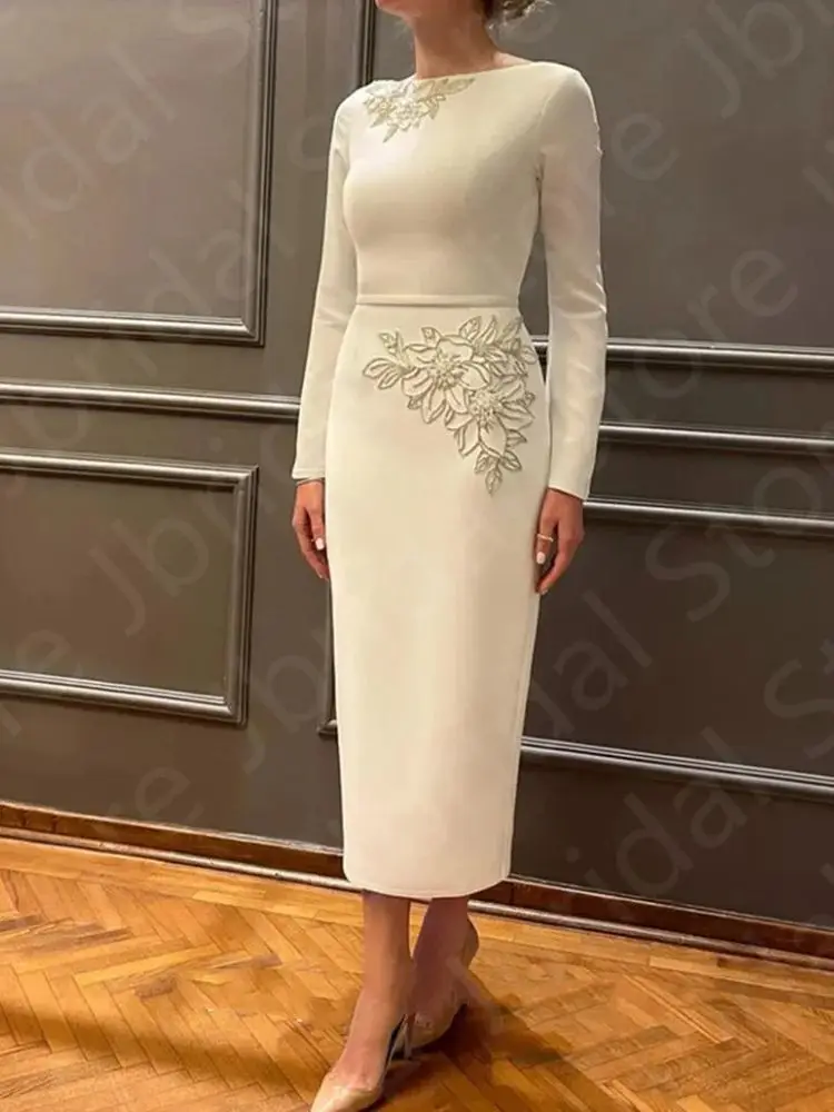 Hot Sale Unique Wedding Dress Ankle Length Bridal Gowns 2024 Short Bride Dresses Long Sleeves Wedding Gowns White Beading Latest