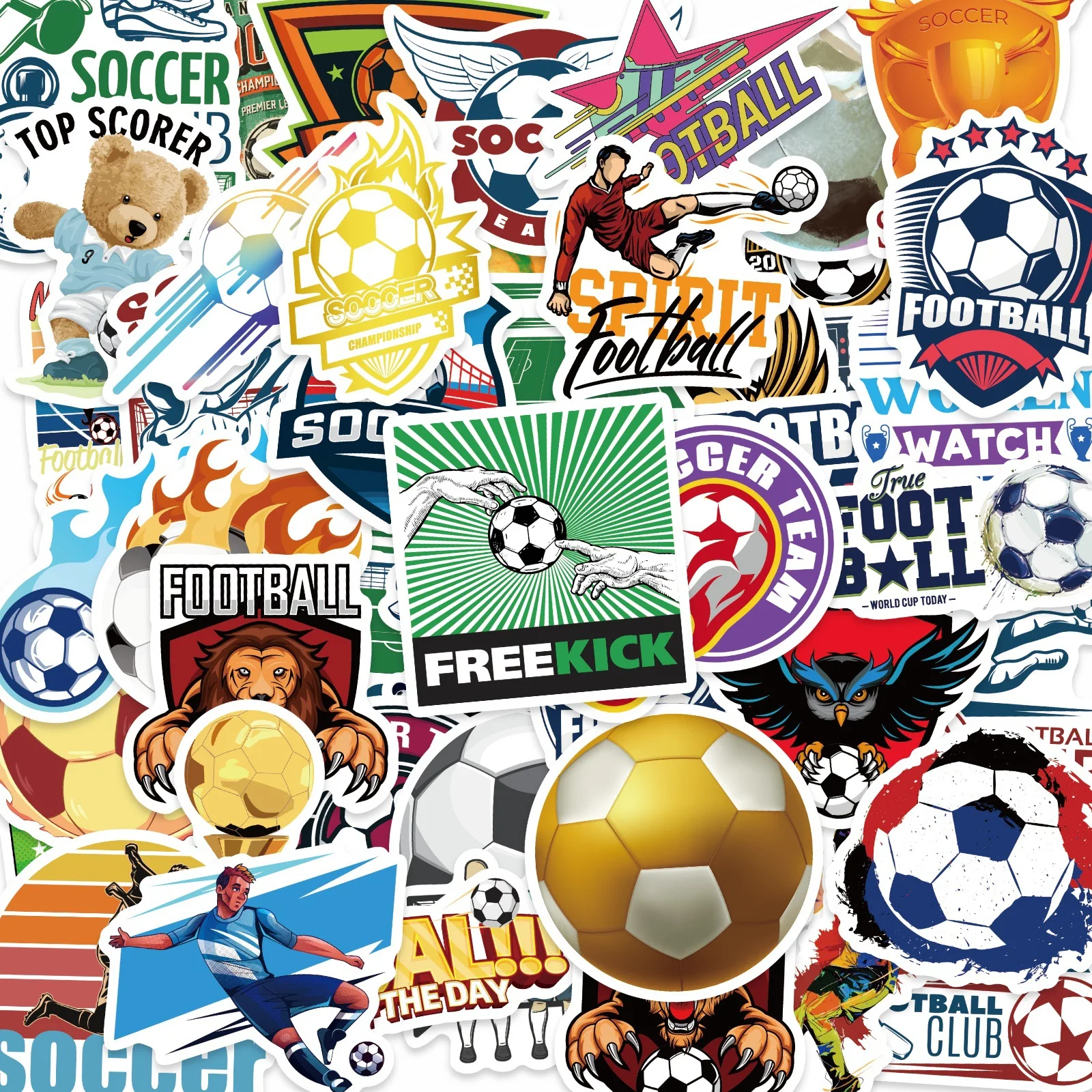 50Pcs Soccer Stickers Football Vinyl Decals Waterproof Sports Fan Boys Toy Laptop Water Bottle Luggage Party Favor