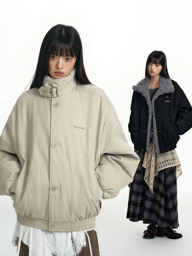 

TGNS Women's Faux Fur Collar Jaet Thiened Fce Stand Collar Workwear Jaet Cotton Coat for Autumn And Winter