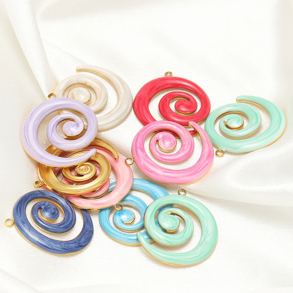 5 Stück Edelstahl PVD Goldfarben Anhänger Emaille Spiral Charms für DIY Schmuck, Halsketten, Ohrringe, Armbänder und Accessoires – Detail 5