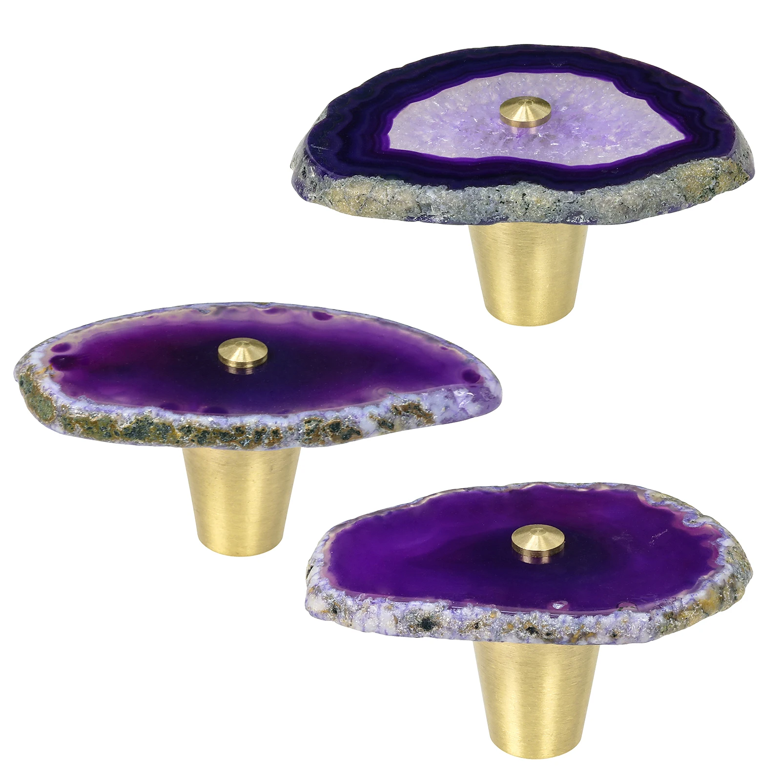 2Pcs/Lot Agate Slice Drawer Cabinet Pull Knobs Brushed Brass Handle Dyed Slice Knob For Dresser Cupboard Home Furniture Decor