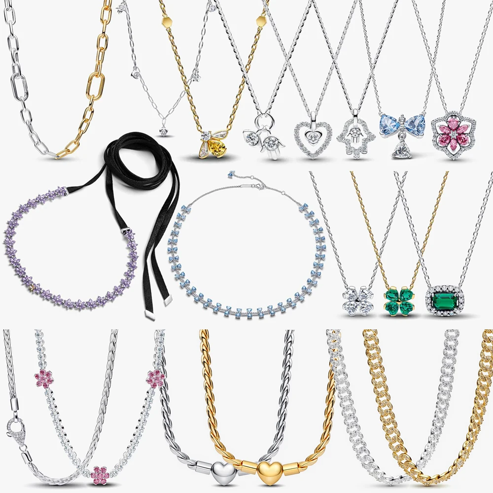 

2026 New 925 Silver Sparkling Lucky Pink Flower Bee Specimen Fox Tail Chain Talisman Tennis Necklace DIY Exquisite Charm Jewelry