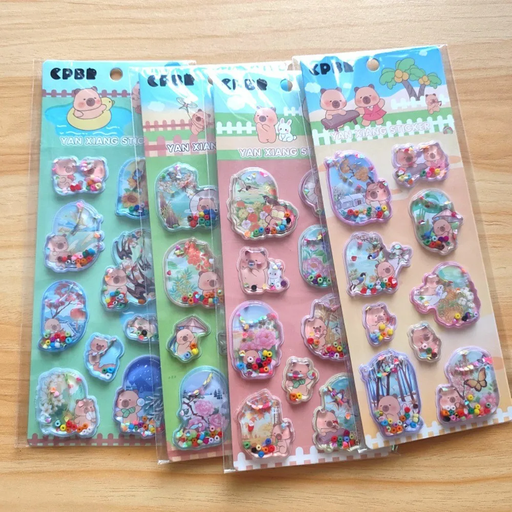 3D Water-Filled Shaker Stickers (4 Pieces)Reusable Removable Decals for Capybara & Bear Cub Themed Golden Memory Stickers Store