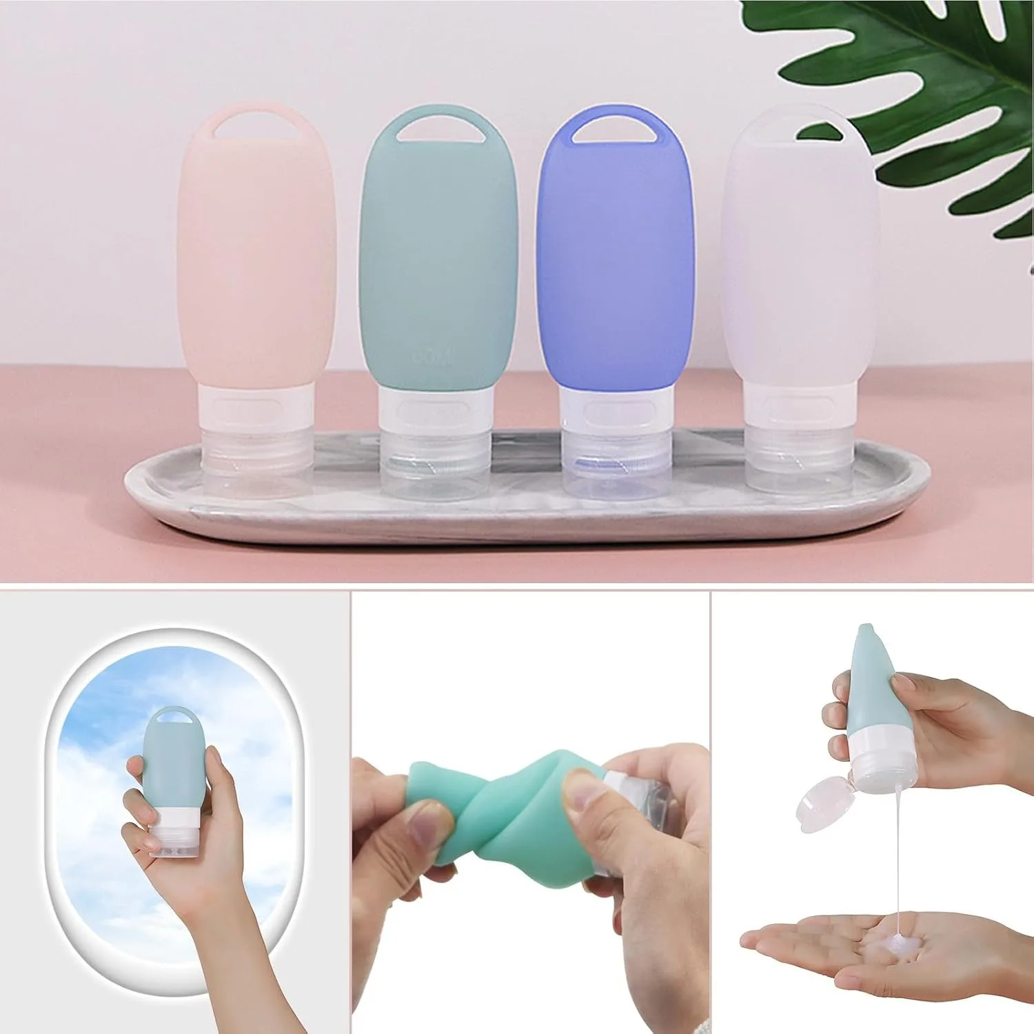 1 pz 60 ml Bottiglie Da Viaggio In Silicone Vuoto Da Viaggio Riutilizzabili Contenitori A Tenuta Morbido con Moschettone Lozione Crema Tubo Portatile