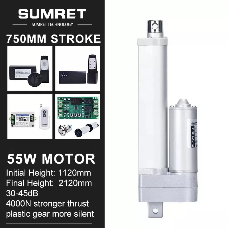 

750mm Stroke Linear Actuator Kit DC 12V 24V Motor 433MHz Remote Control WIFI Smart Controller eWelink APP Bracket 4000N 800N