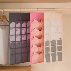 2-sided Hanging Storage Bag Underwear Socks Bras Home Use Wardrobe Hanging Bag Pink Grey Beige Modern Simple Style