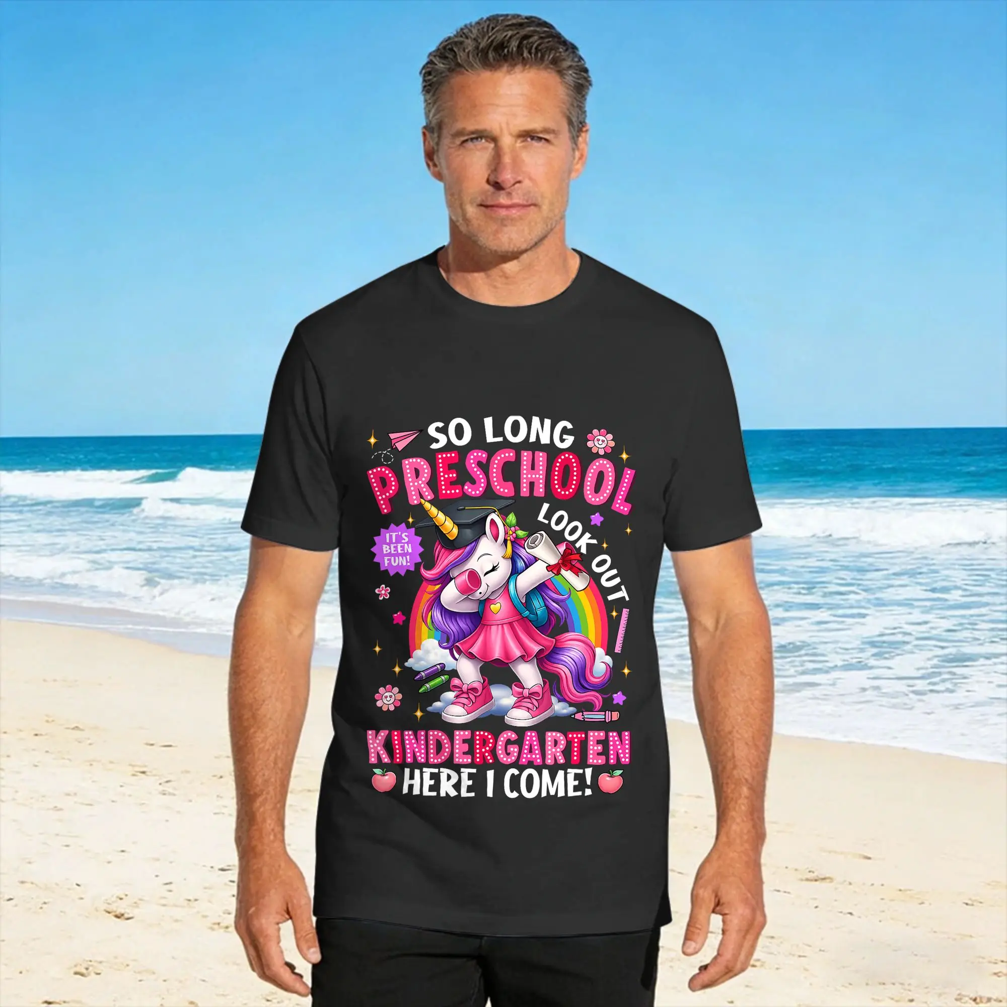 Camiseta extragrande So Long Pre School Look Out Kindergarten Here I Come Unicorn, camisetas de algodón puro, camiseta de Hip Hop