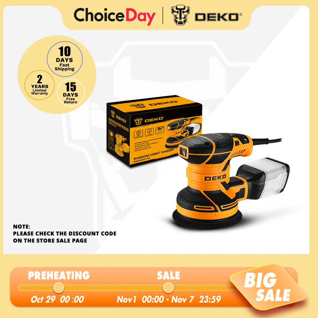 

DEKO DKOS32XL125 320W Speed 14000pm Random Orbit Sander Home DIY Carpenter Strong Dust Collection Polisher