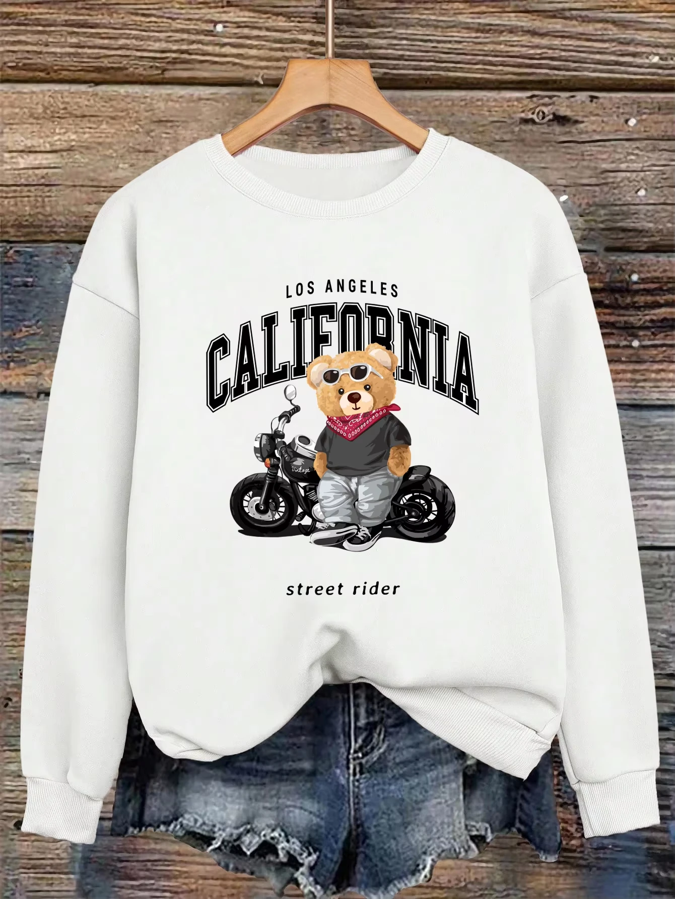 Street Rider Cool Bear Pattern Women Sweatshirt O-Neck Autumn Streetwear Unisex Jogging Casual Clothes Loose Fleece Pullover