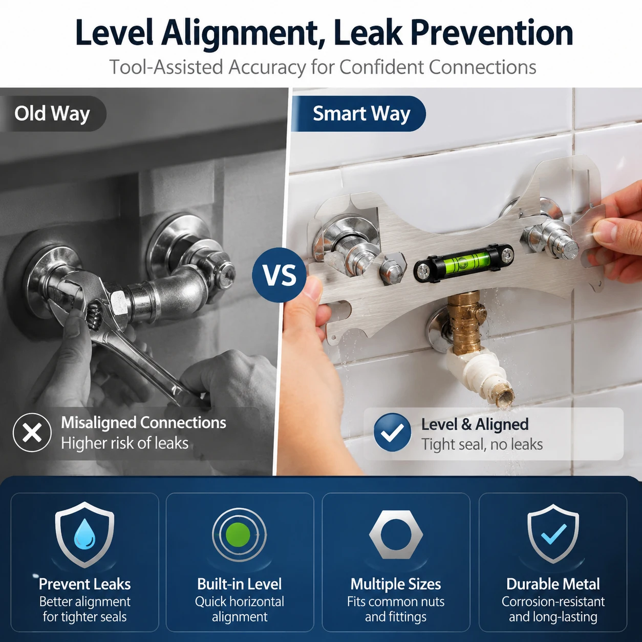 Multifunction Shower Installation Wrench with Bubble Level, Bathroom Faucet & Shower Valve Spanner, Hex Wrench