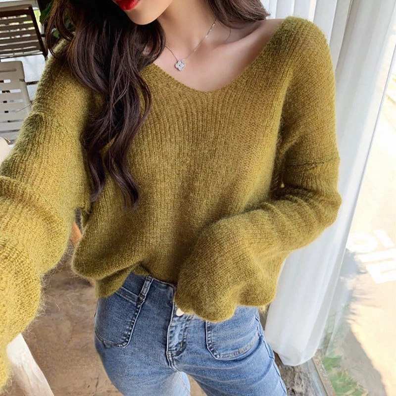 7 Colors Pullovers Women V-neck Transparent Thin Sun-proof Basic Sweaters All-match Femme Casual Loose Girlish New Korean Tender