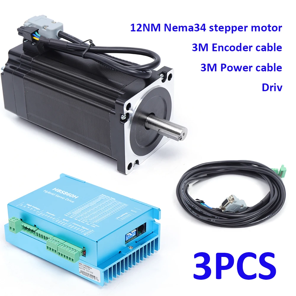 12NM 3Axis Gesloten Loop Stappenmotor Nema34 Hybrid Servo Driver 3M Encoder Lline Voor Cnc Graveren