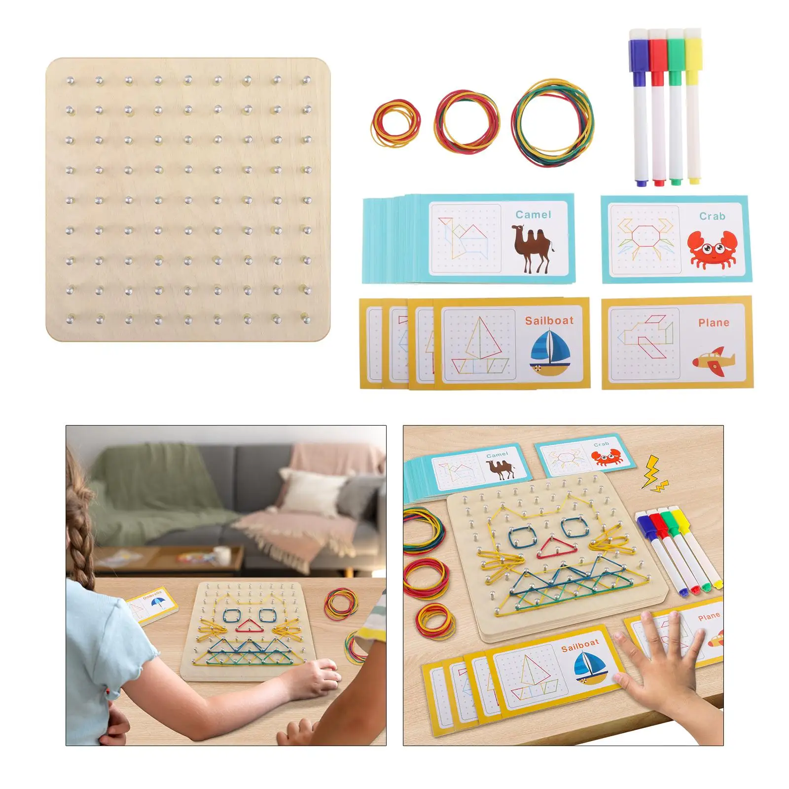 Wood Geoboard Set Development Toy Educational Toys Inspire Kids Imagination and