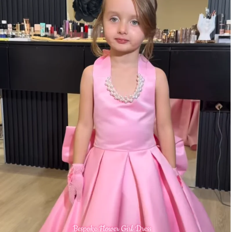 robe-de-demoiselle-d'honneur-rose-en-satin-col-halter-pour-mariage-anniversaire-concours-de-beaute-encolure-ornee-de-perles-grand-nœud-au-dos-plissee-coupe-trapeze-longue-robe-de-soiree