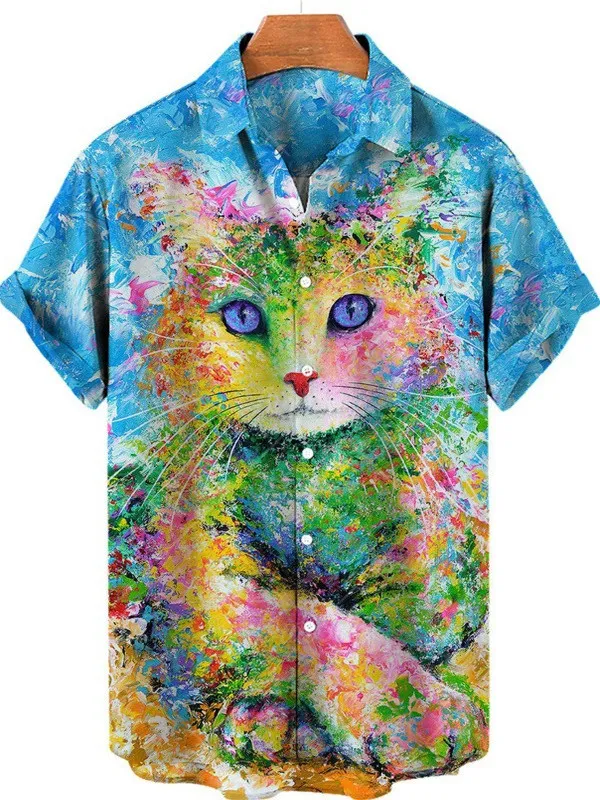 

Loose Fit Printed ort Sve irt 3D Printed Turn-down Collar Button-up Summer Hawaiian Sle Men's Casual irt