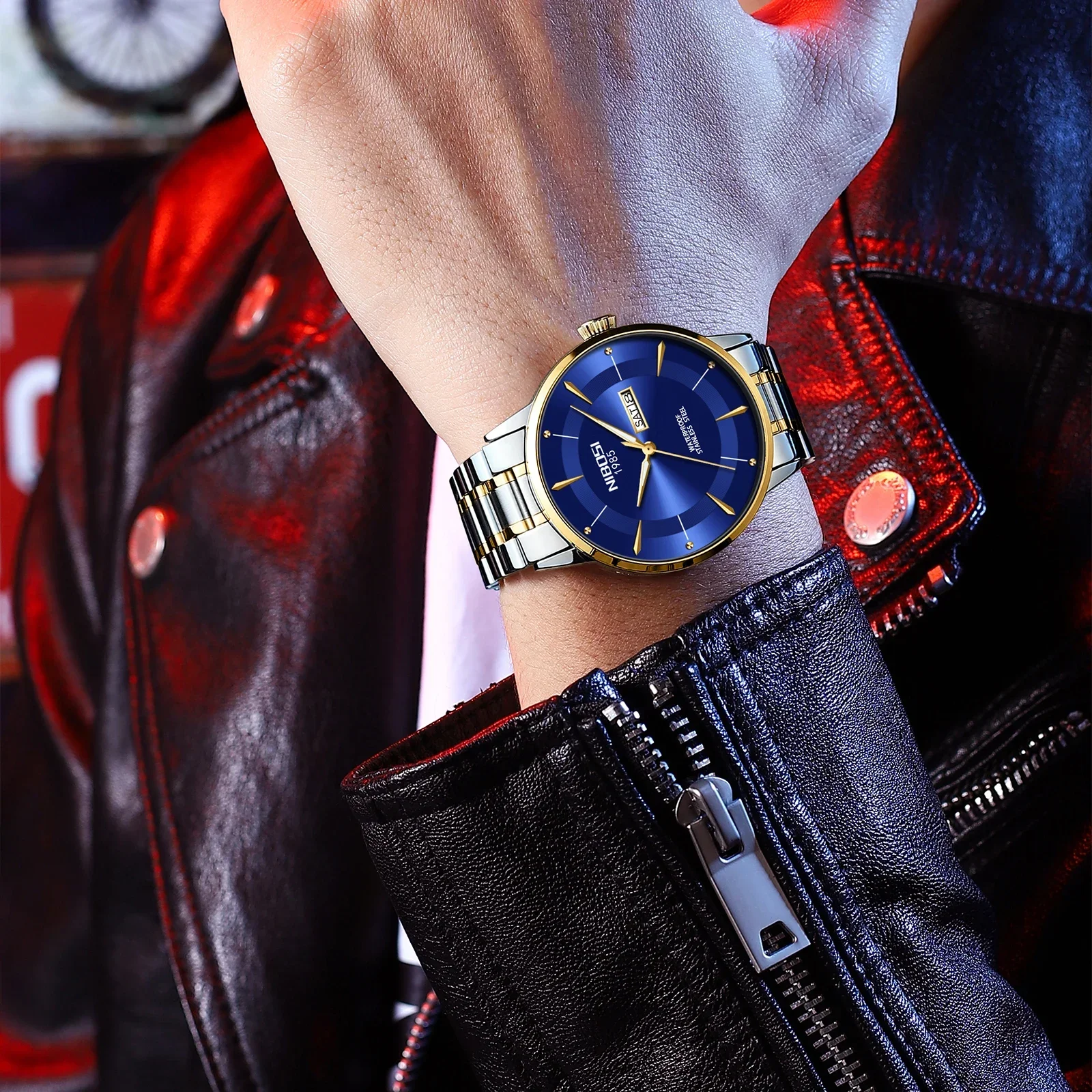 NIBOSI 2607, лучший бренд, роскошные часы для мужчин, ремешок для часов из нержавеющей стали, водонепроницаемые кварцевые мужские часы с датой и неделей, relogios masculino