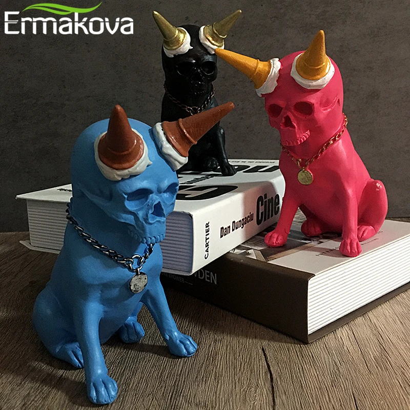 ERMAKOVA Ice Cream Skeleton Dog Puppy Statue Home Decoration Sculpture Resin  Modern Abstract Desktop Ornaments Halloween Gift