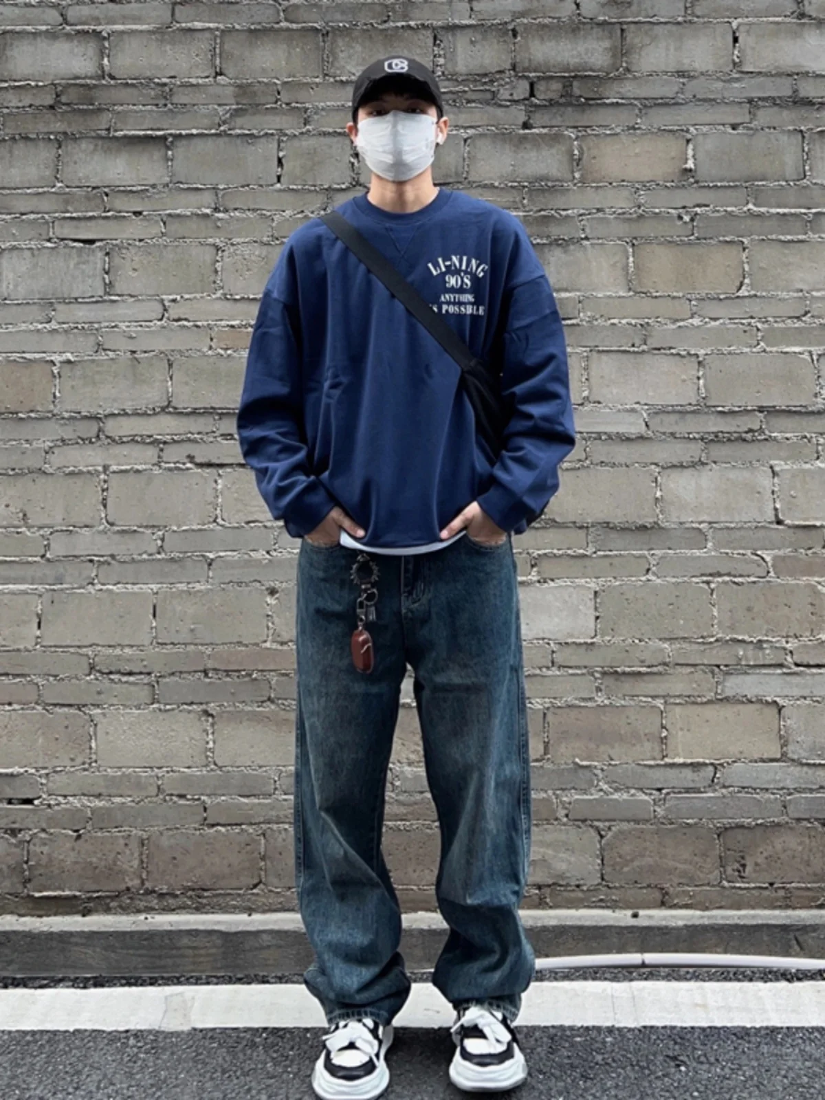 

Синие джинсы Blue Waed, мужские весенне-осенние свободные брюки с широкими штанинами, американские брюки прямого кроя в стиле High Street, модные молодежные брюки