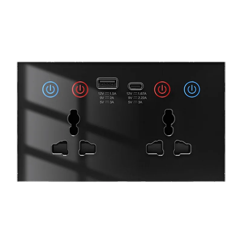 

ABKI-Tuya Smart Socket Wif USB Type-C Wall Outlet 4-In-1 Universal Electrical Power Plug With Touch Switch Power Monitor A