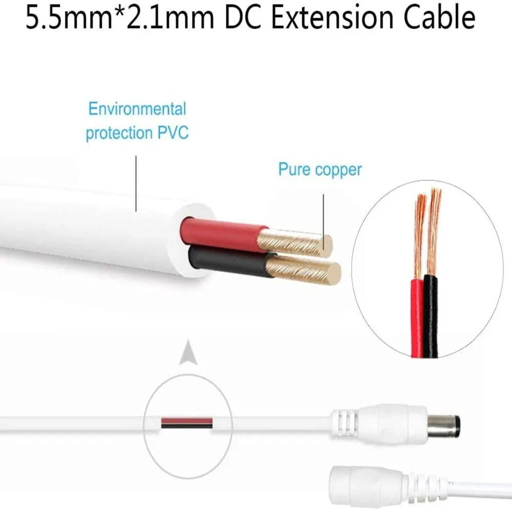 Power Adapter Extension Cable DC12V Male Female Power Cord Extend Wire 5.5 * 2.1mm For CCTV Camera