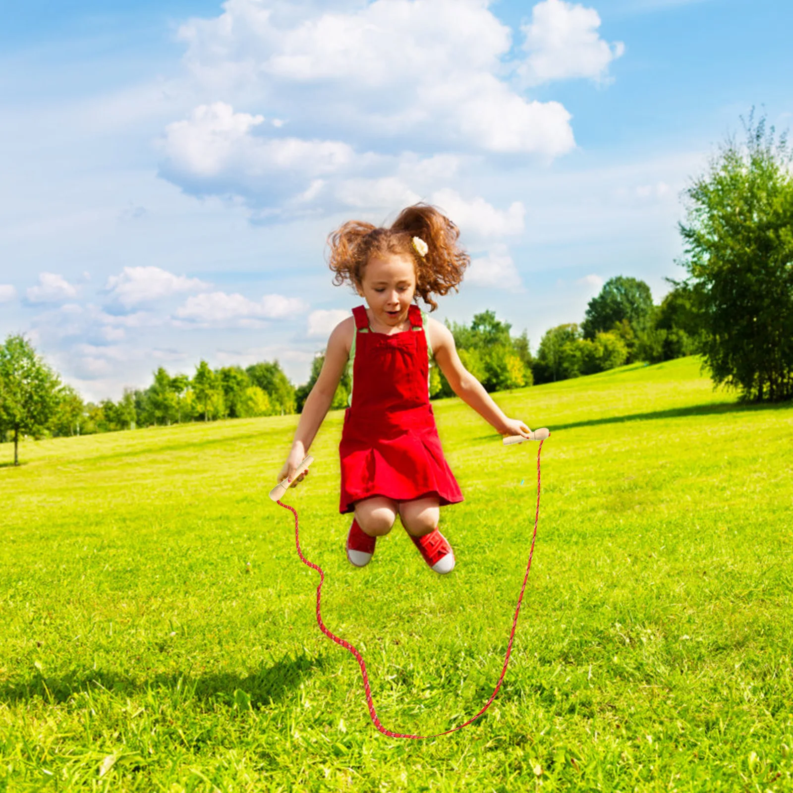 

4 Pcs Adjustable Student Premium Cotton Rope Wooden Handles Ergonomic Design Portable Fitness for School