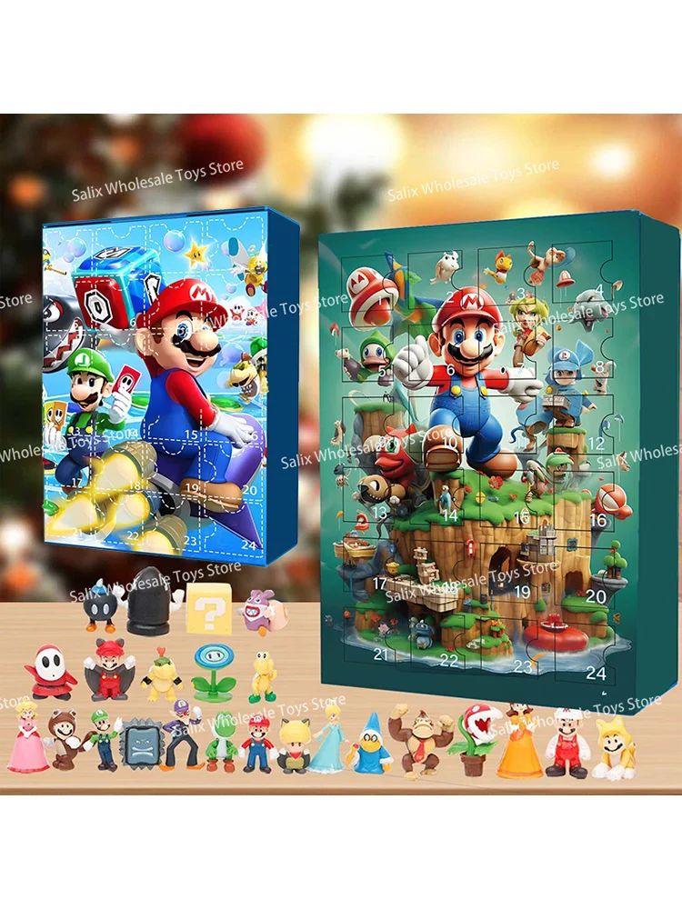 New Super Marios Bros 24 Days Christmas Advent Calendar Box Random Figure Boxes Anime Figure Decoration Kid Gifts Toy Customized