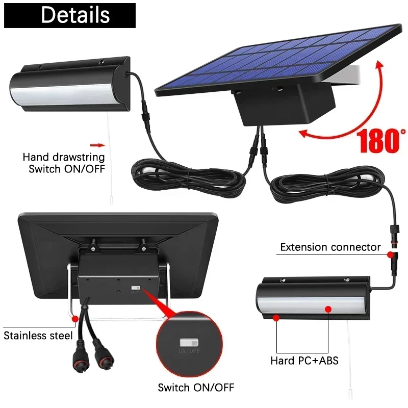 Lampes suspendues solaires améliorées pour l'intérieur et l'extérieur, lampe solaire marche/arrêt automatique pour balcon de grange, interrupteur à nervures jetable, ligne de 3m