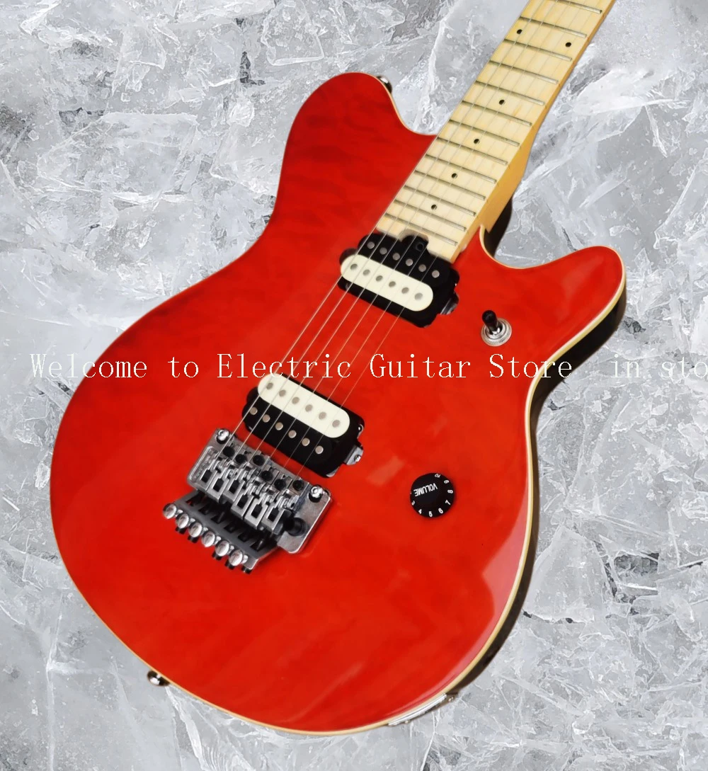 Crimson Quilted Maple Top Electric Guitar Floyd Rose Tremolo Bridge Whammy Bar Zebra Pickups Locking Nut #ASP654286