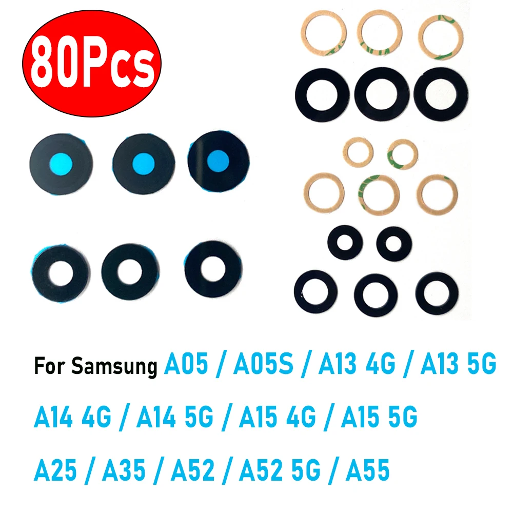 80Pcs，NEW Back Rear Camera Glass Lens with Adhesive For Samsung A05 A05S A13 A14 A15 4G 5G A25 A35 A52 5G A55 A06 Glass Lens