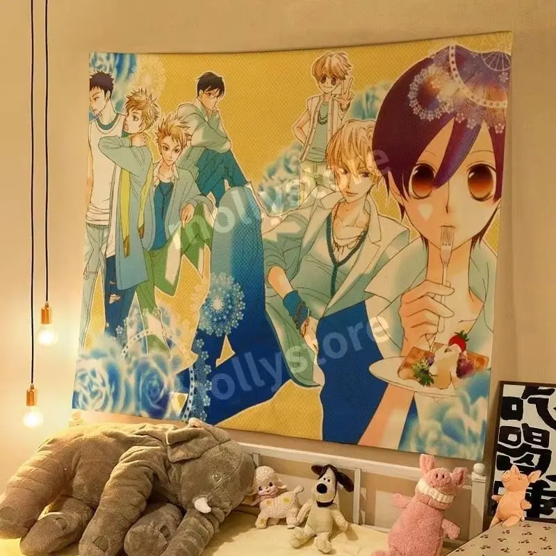 VIKAMA Anime Boys Fantasy Tapestry Wall Hanging Adventure Bat Orange Sky Drama Japanese Illustration Aesthetic Decor