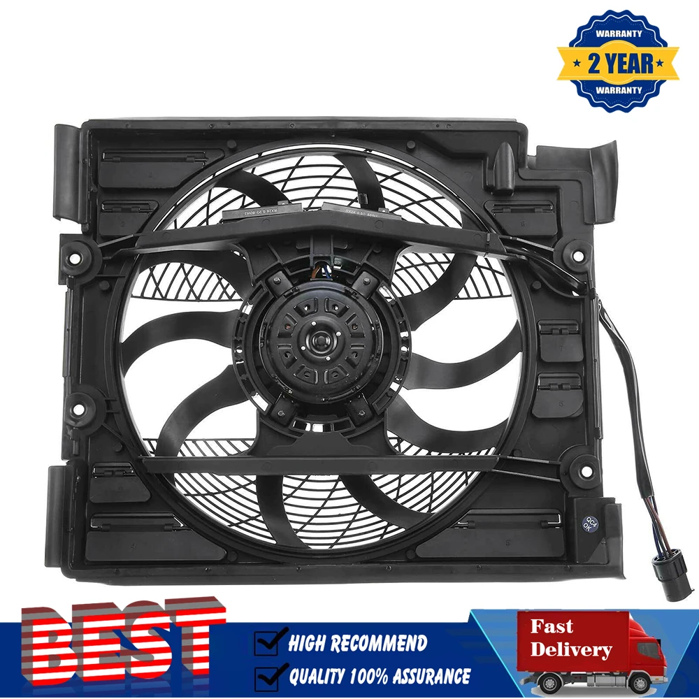 4-insert Radiator A/C Condenser Cooling Fan Assembly Brushless for BMW E39 528i 540i 621-204 1997 1998 64548380780 64548371362