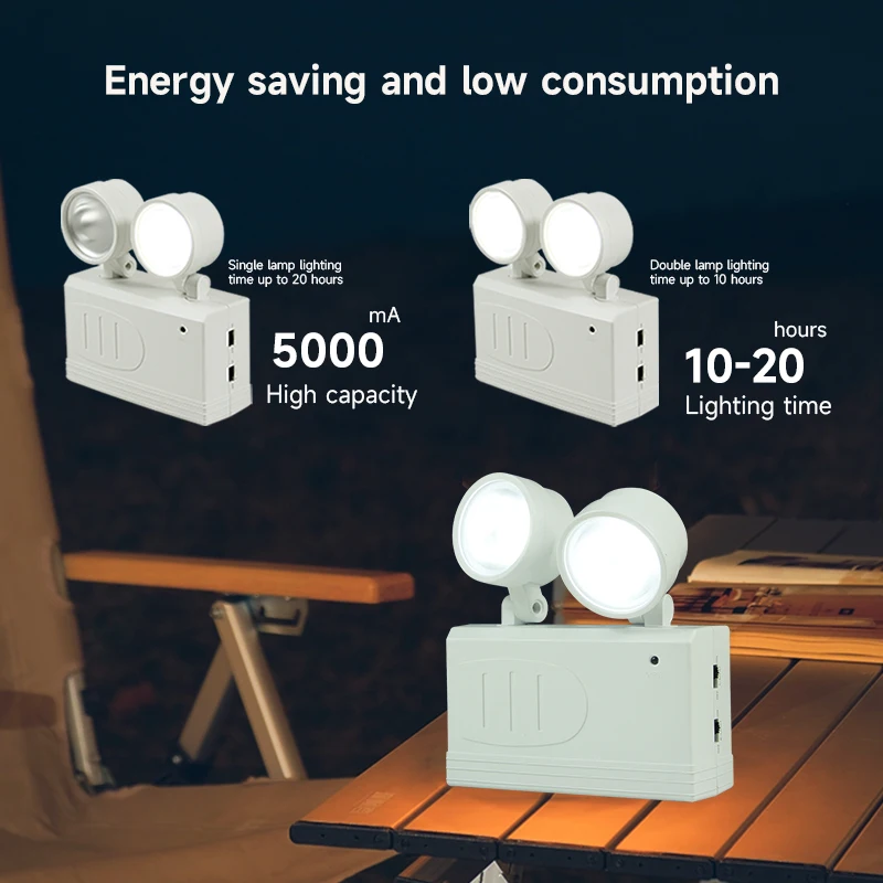 Double Head Emergency Light Wall-mounted Fire Fighting LED Lamp Rechargeable Portable Work Maintenance Lighting for Power Outage