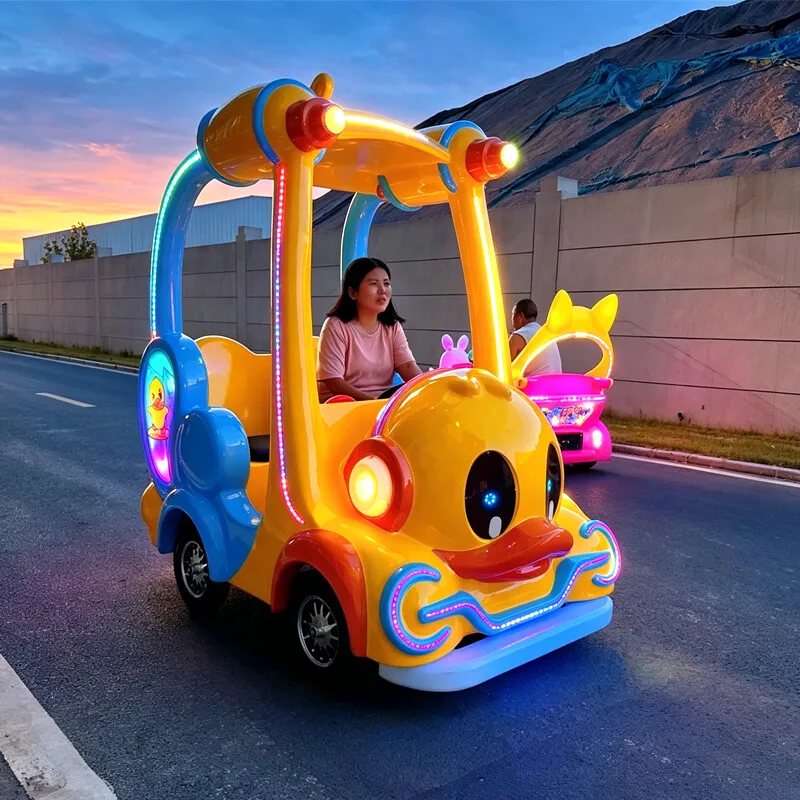 Children's Electric Bumper Cars, Double Seat Battery Operated Ride, Amusement Park Mall Attraction, Colorful LED Lights Toy Car