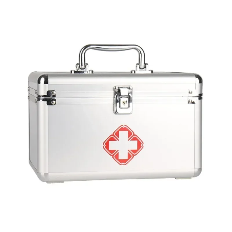 Caja de medicina de aleación de aluminio de 9 pulgadas, herramienta portátil para el hogar, almacenamiento médico de negocios, almacenamiento de medicina de emergencia multicapa grande