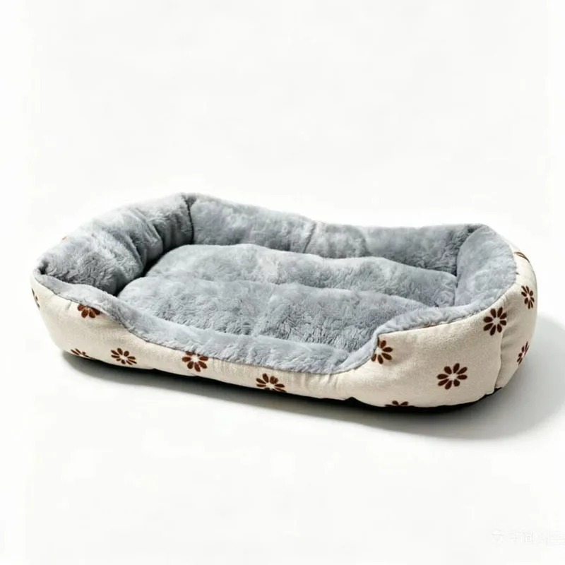Cama para gatos y perros de felpa con estampado floral interior - imagen 2