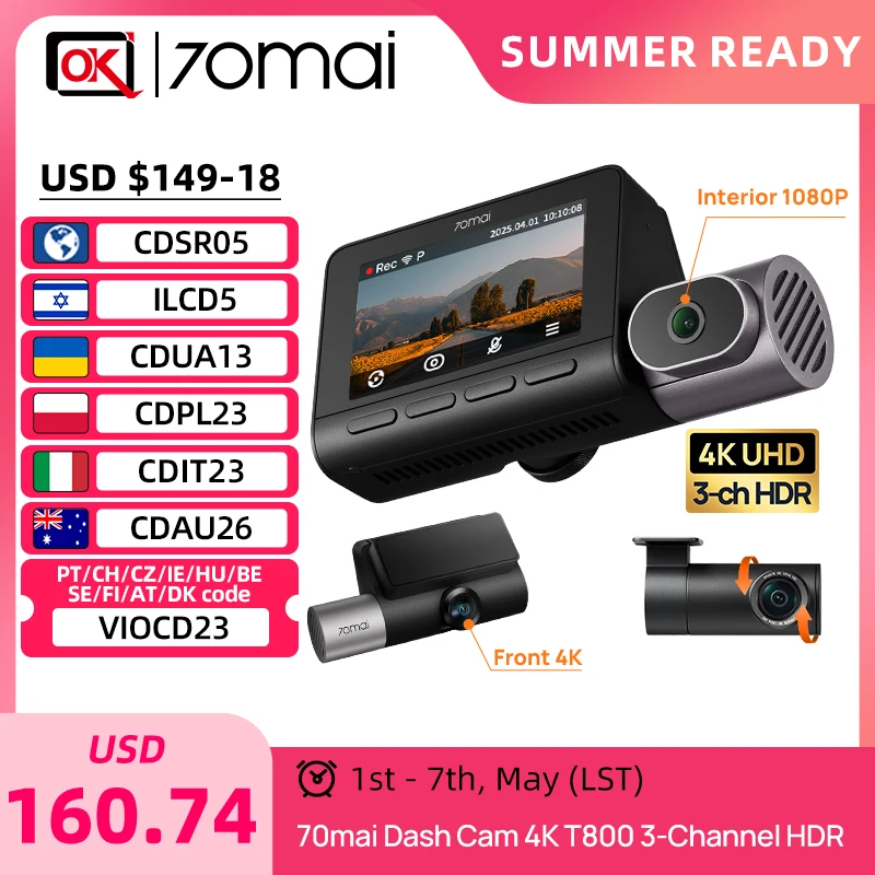 【ほぼ新】70mai Dash Cam 4K T800 3カメラ 70mai 4K T800 3-Channel Dash Cam Review | AutoGuide.com