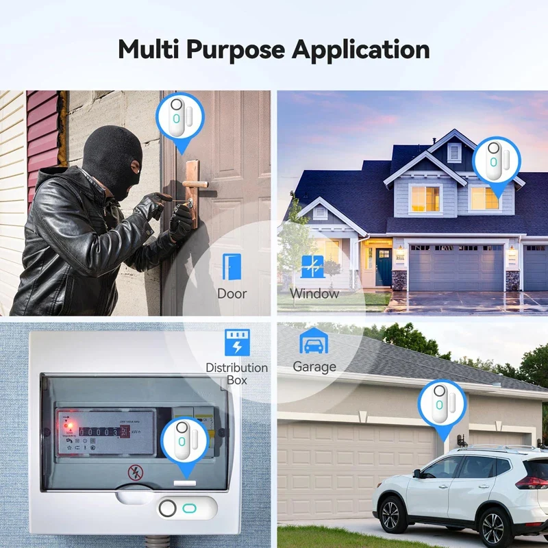 Wireless Door Window Alarm with Remote Control, 3 Modes (Welcome/Door Open/Alarm), Double-Sided Tape Mounting Installation,