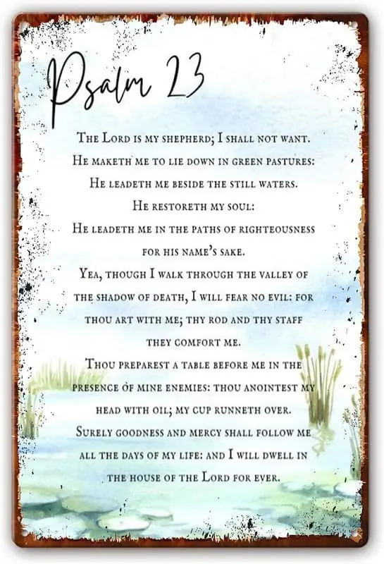 Psalm 23 Metal Tin Sign Bible Verse Wall Decor The Lord Is My Shepard I Shall Not Want, He Restores My Scripture Wall Ar
