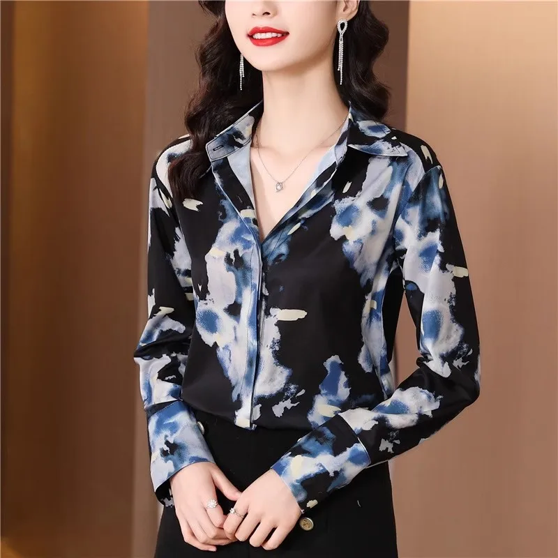 Fashion Women Blouse 2024 Elegant Tie Dye Harajuku Gothic Tops New Korean Loose Casual Clothes All-match Autumn Women Shirts