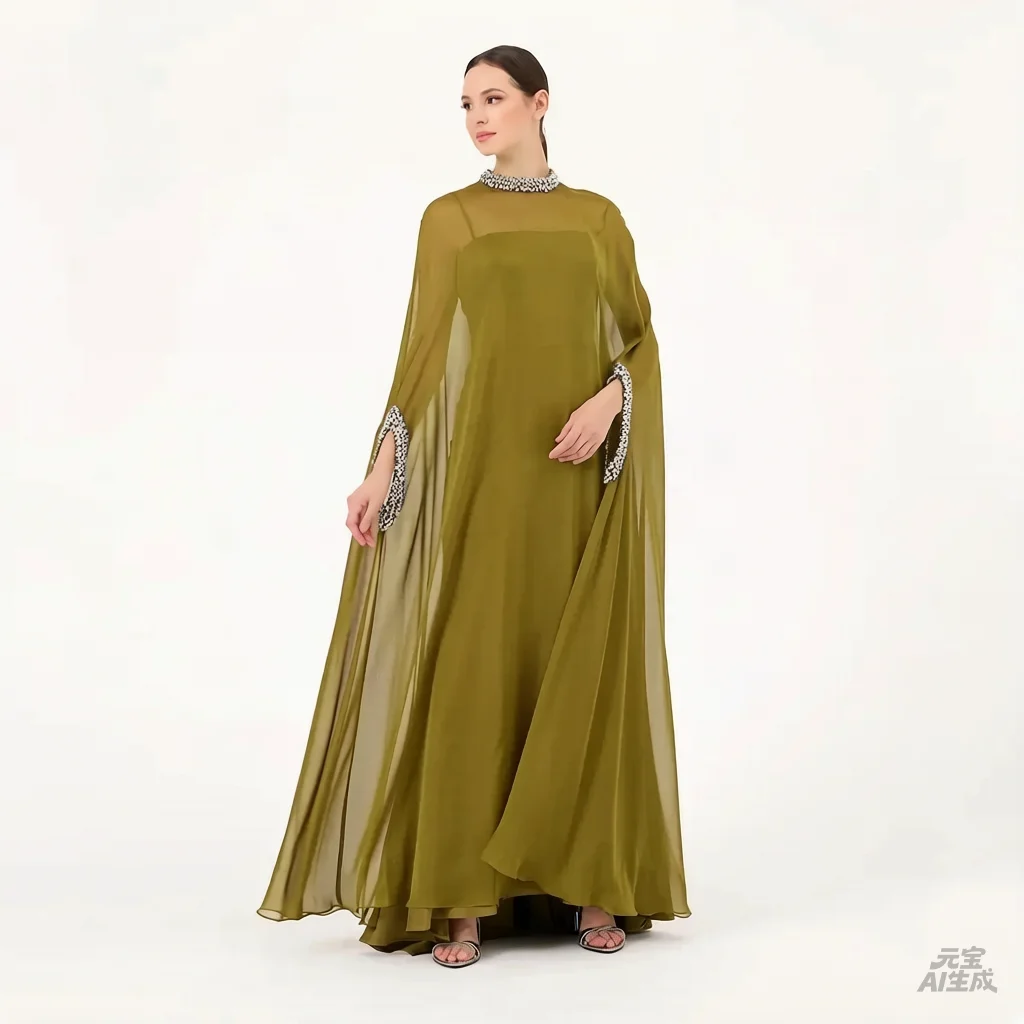 Elegant Mother of the Bride Dresses for Weddings Crystal O Neck Cape Illusion Formal Party Gowns Maxi Ankle Length Evening Dress