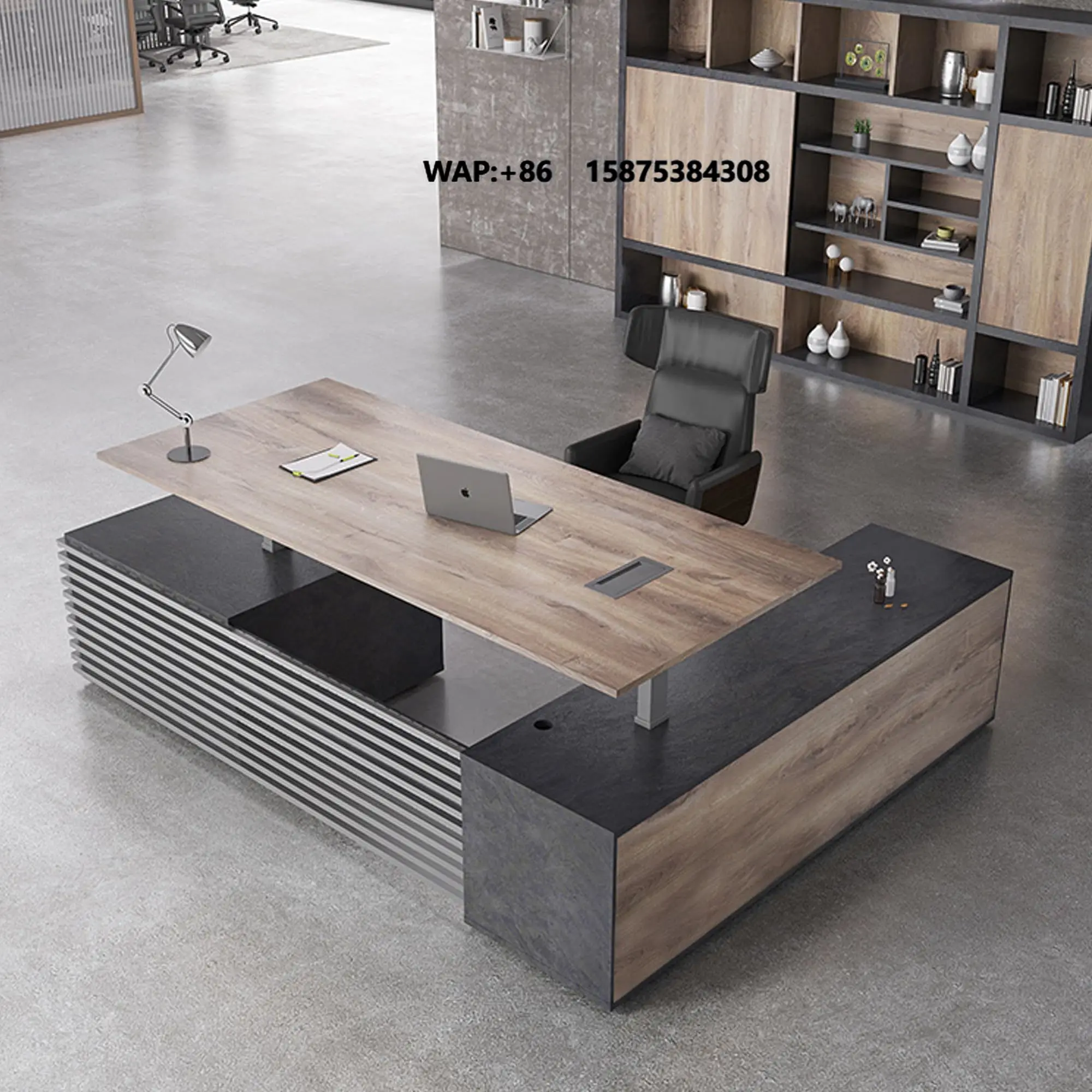 Luxury Integrated Cabinet Wing Executive Table Smart Cable Routing Adjustable Shelf Warehouse Office Premium Boss Desk